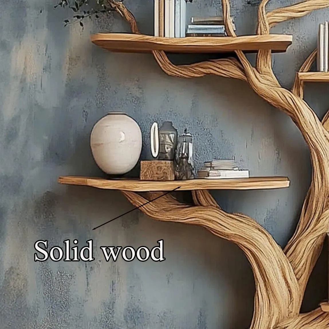 Rustic tree branch shelf fake leave Solid wood bookcase wall bookshelf decor nursery bookshelf decor living room personalized gift - Image 4