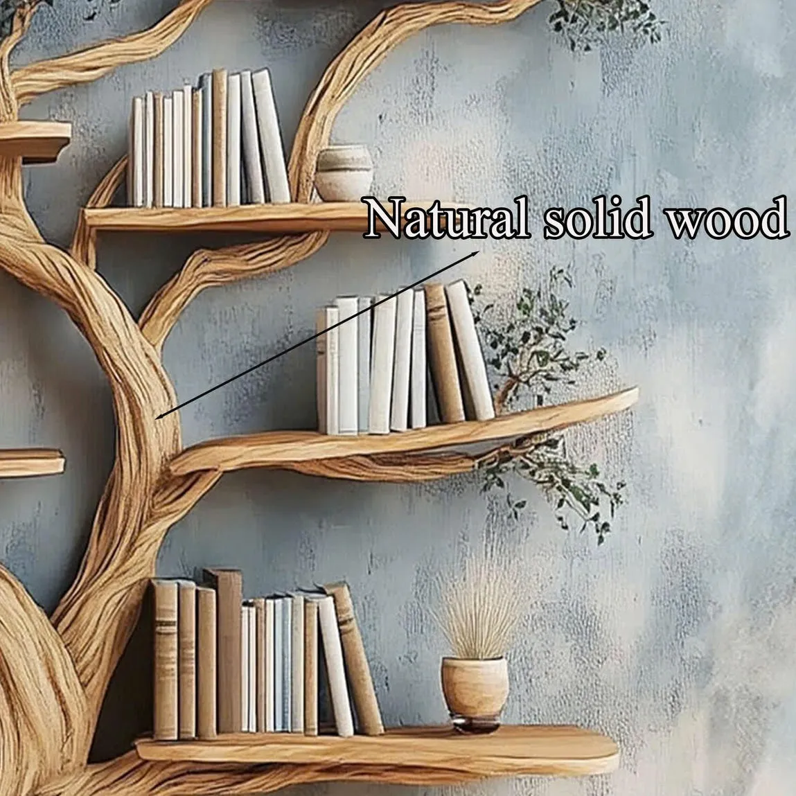 Rustic tree branch shelf fake leave Solid wood bookcase wall bookshelf decor nursery bookshelf decor living room personalized gift - Image 5