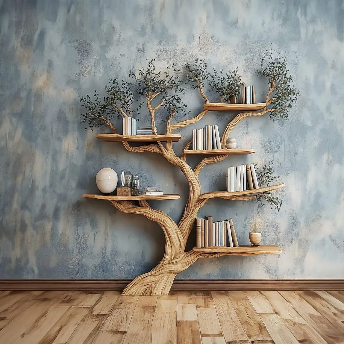 Rustic tree branch shelf fake leave Solid wood bookcase wall bookshelf decor nursery bookshelf decor living room personalized gift - Image 6