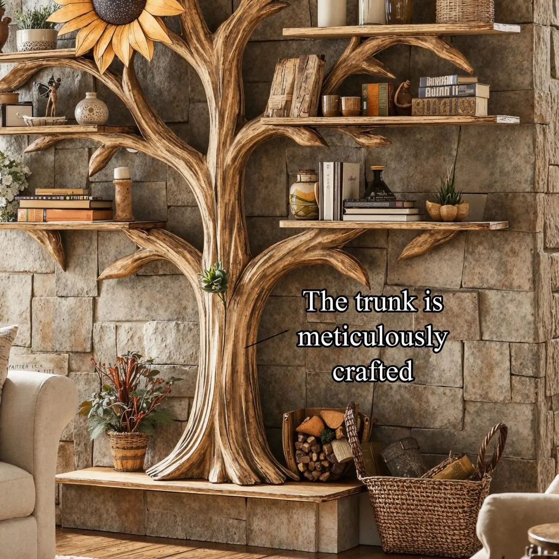 Tree book shelf driftwood branch floating bookshelf wall mount bookcase handmade furniture for home solid wood bookcase bookshelf decor - Image 4