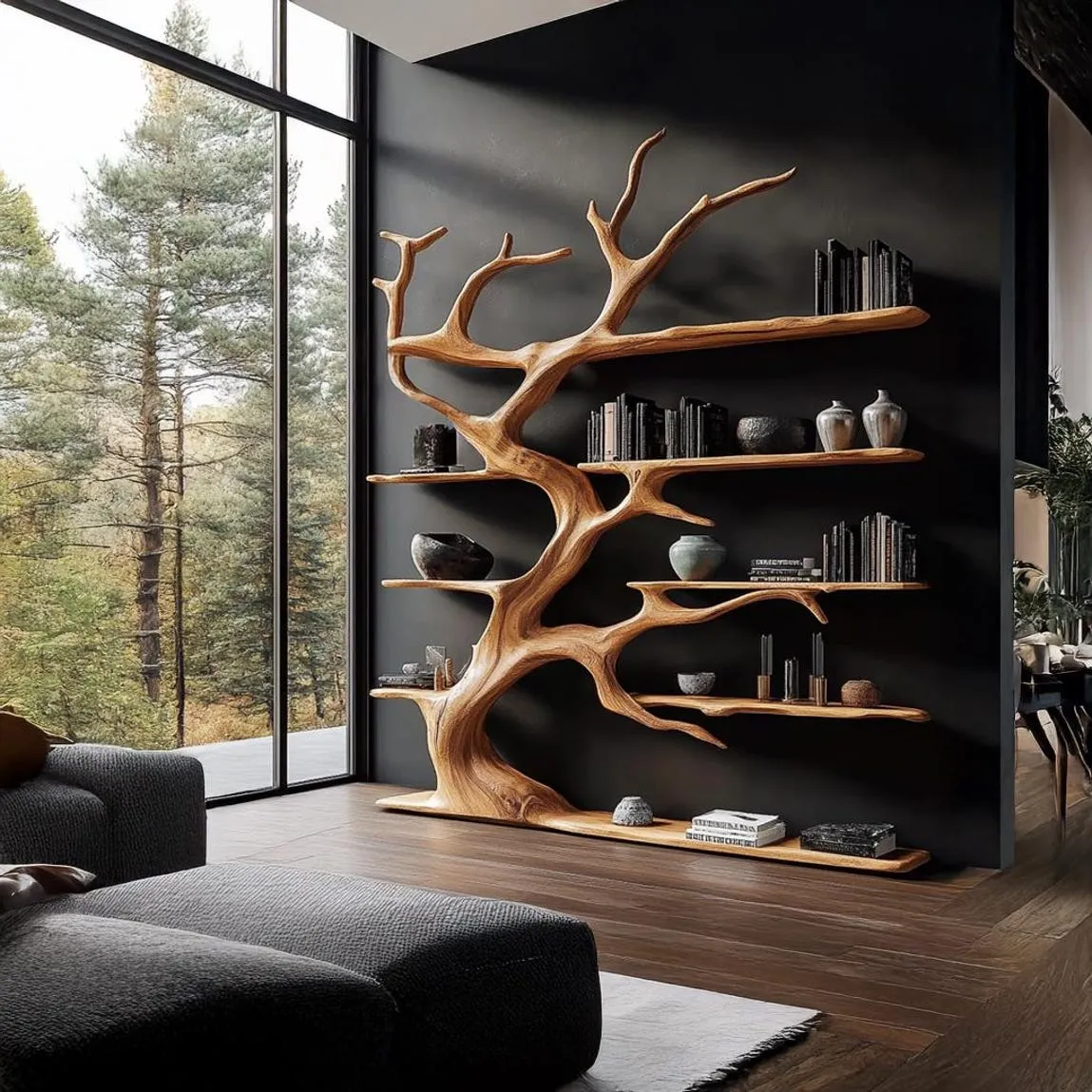 Rustics tree branch bookshelf tree bookcase solid wood bookshelf tree wall art handmade furniture decor home personalized gift - Image 6