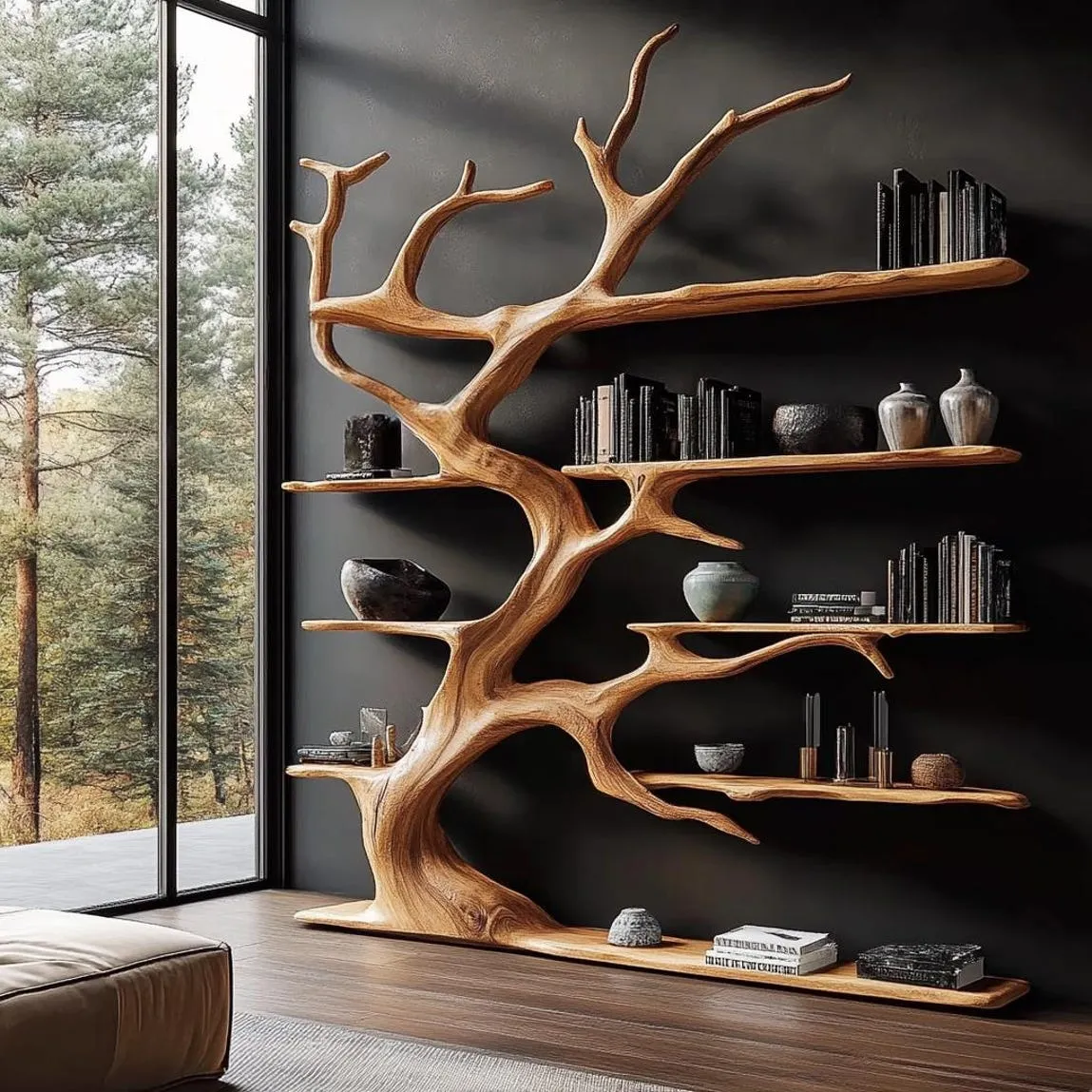 Rustics tree branch bookshelf tree bookcase solid wood bookshelf tree wall art handmade furniture decor home personalized gift - Image 7