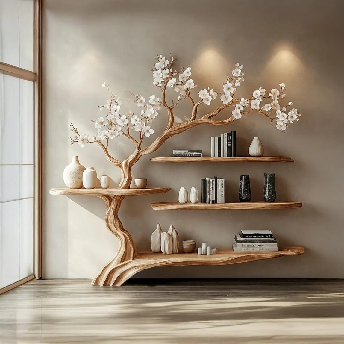 Rustic Wooden Bookcase Handmade Tree Bookshelf Tree Bookshelf Home Decor Unique Gift for Book Lovers