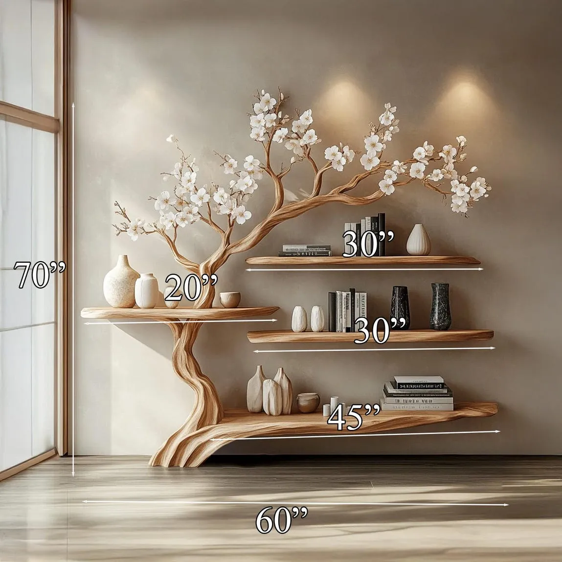 Rustic Wooden Bookcase Handmade Tree Bookshelf Tree Bookshelf Home Decor Unique Gift for Book Lovers - Image 2
