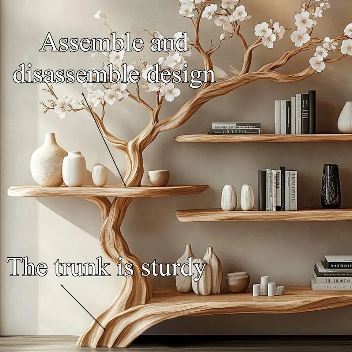 Rustic Wooden Bookcase Handmade Tree Bookshelf Tree Bookshelf Home Decor Unique Gift for Book Lovers - Image 5