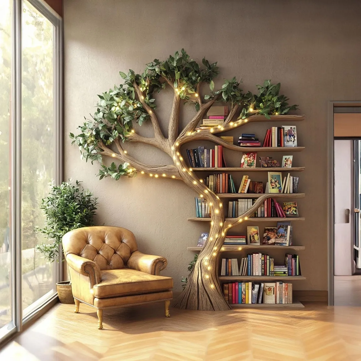 Tree branch bookshelf floating bookshelf live edge shelf book shelf wall mount bookshelf wooden handmade decoration living room - Image 2