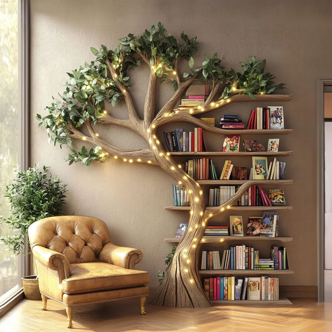 Tree branch bookshelf floating bookshelf live edge shelf book shelf wall mount bookshelf wooden handmade decoration living room - Image 3