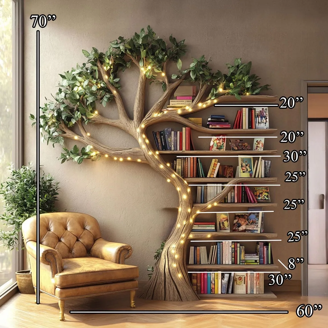 Tree branch bookshelf floating bookshelf live edge shelf book shelf wall mount bookshelf wooden handmade decoration living room - Image 4
