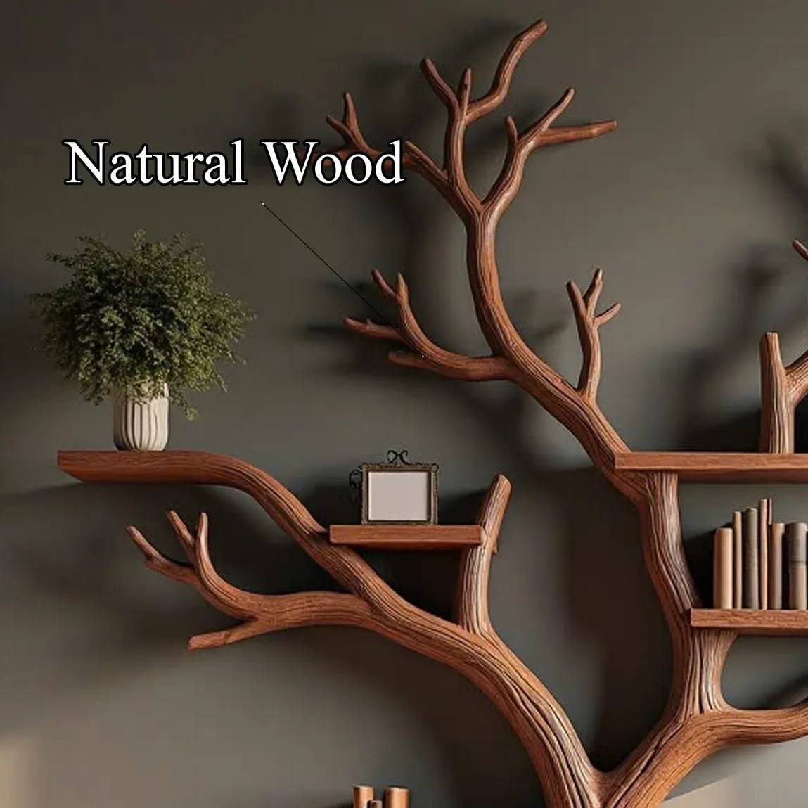 Tree branch bookshelf tree bookcase solid wood rustic bookshelf tree wall art handmade furniture decor living home personalized gift - Image 5