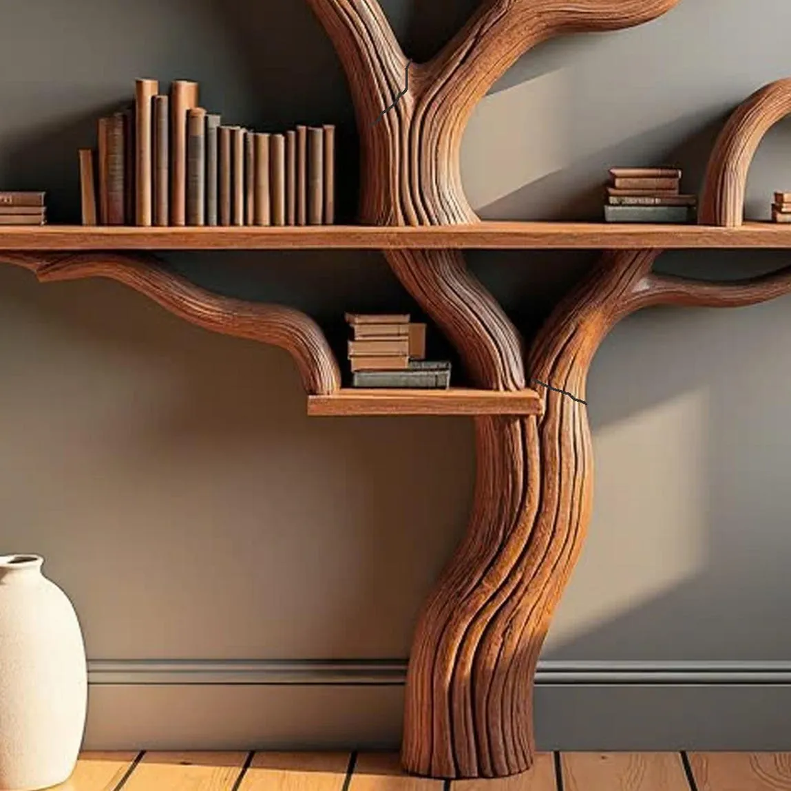 Tree branch bookshelf tree bookcase solid wood rustic bookshelf tree wall art handmade furniture decor living home personalized gift - Image 6