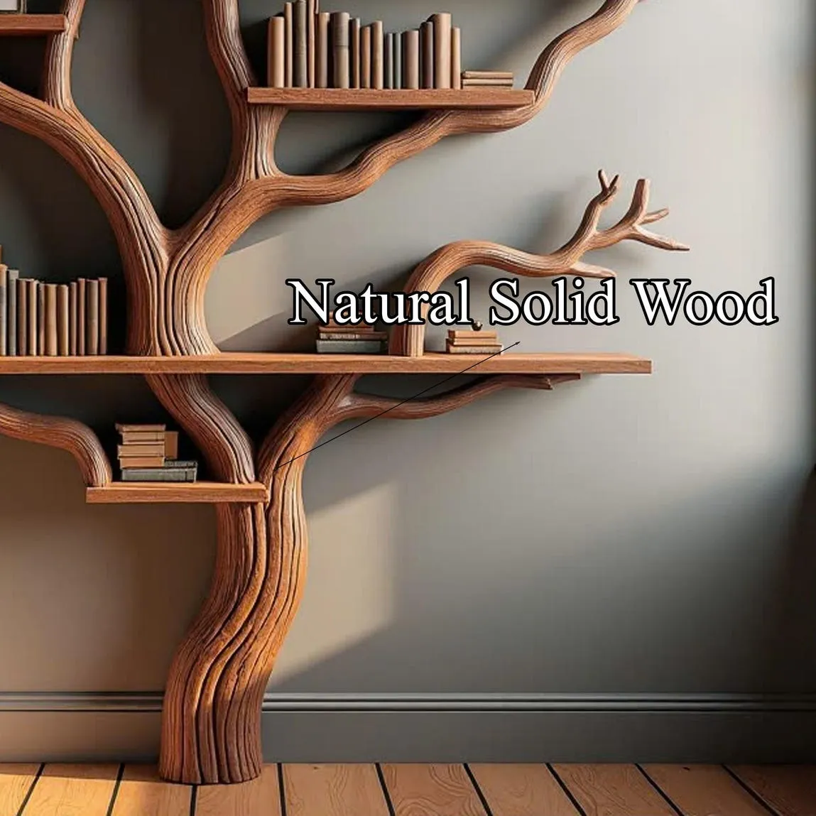Tree branch bookshelf tree bookcase solid wood rustic bookshelf tree wall art handmade furniture decor living home personalized gift - Image 7