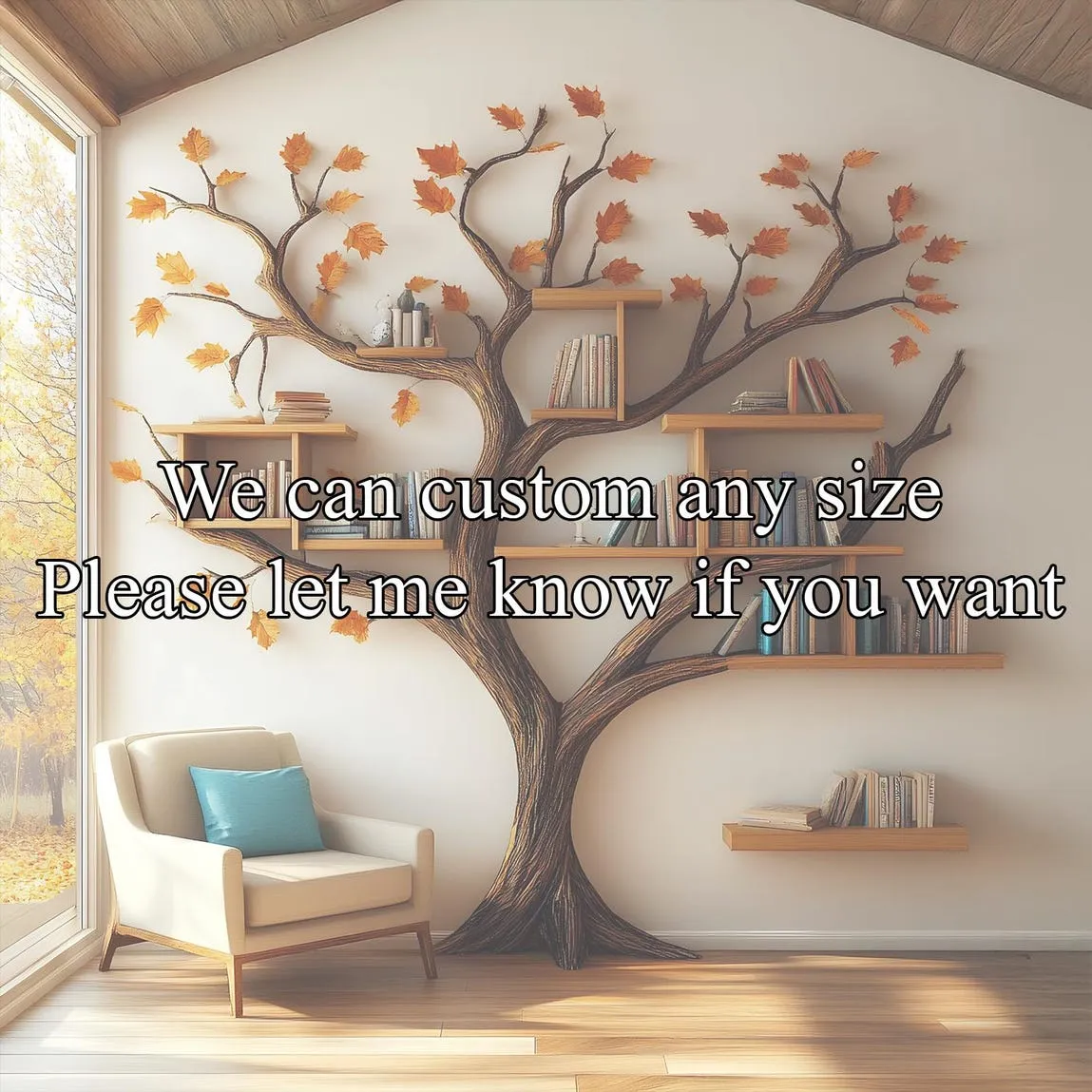 Rustic tree bookcase handcrafted tree branch bookshelf unique home decor wall mouted floating shelf wood treeshelf living room gift her - Image 2