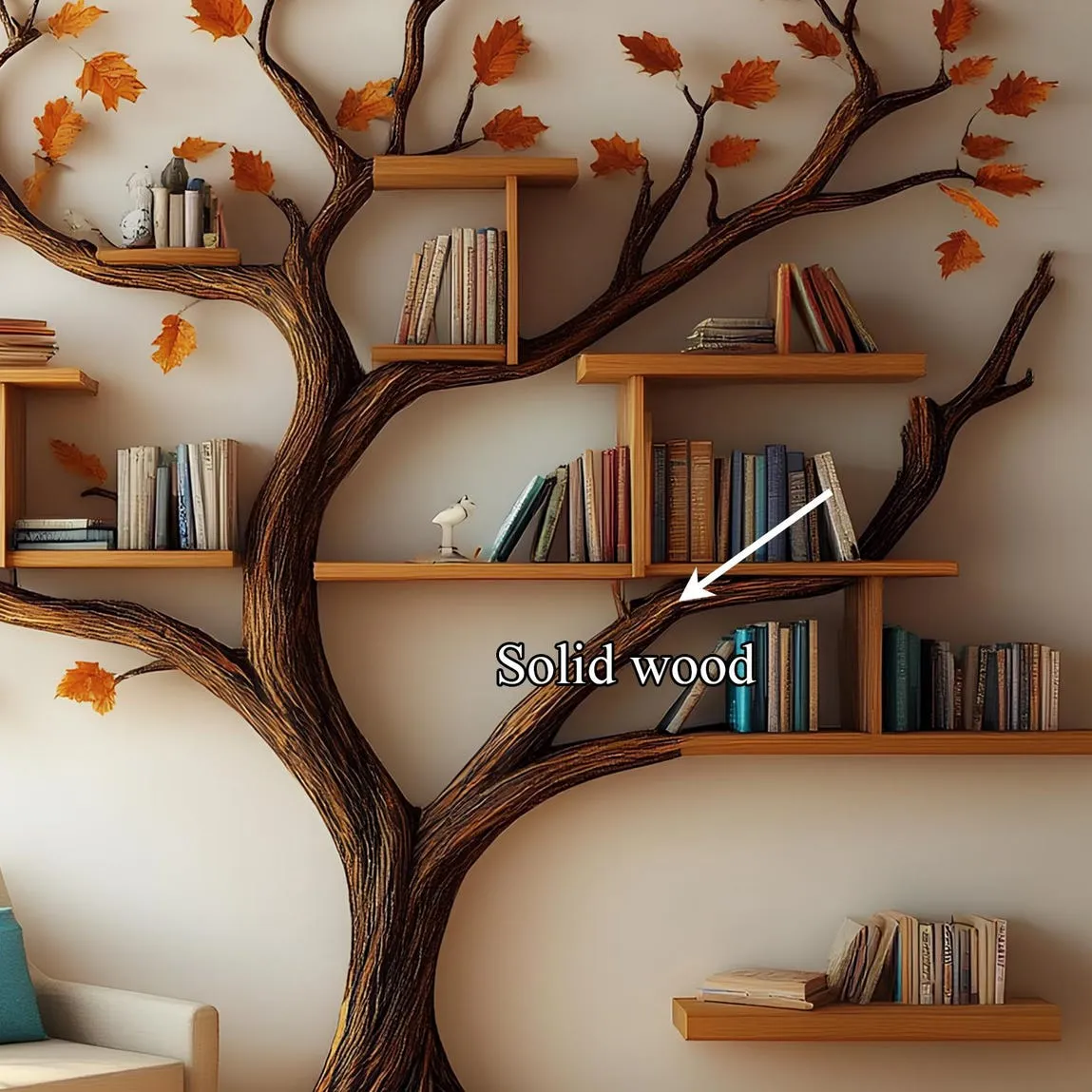 Rustic tree bookcase handcrafted tree branch bookshelf unique home decor wall mouted floating shelf wood treeshelf living room gift her - Image 5