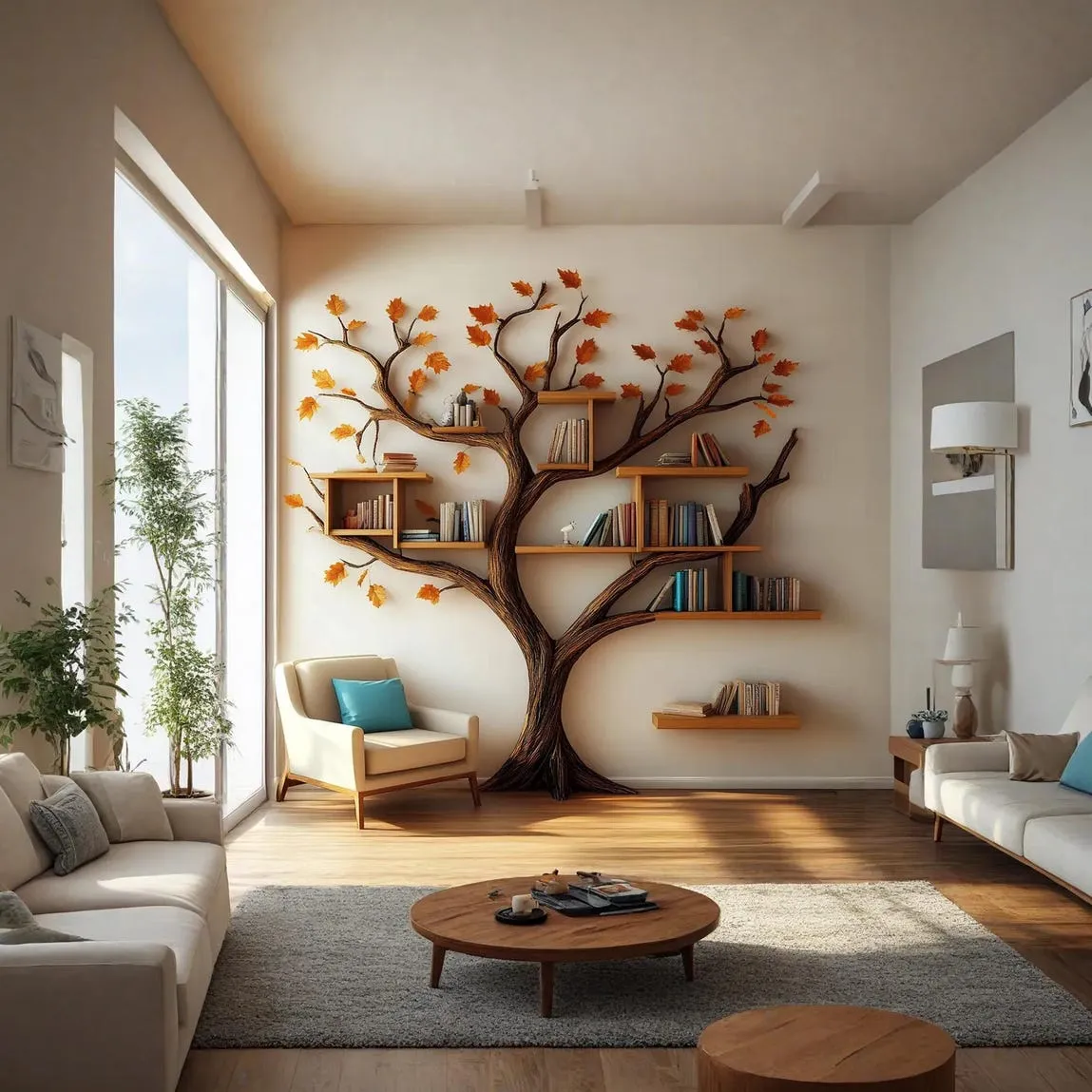 Rustic tree bookcase handcrafted tree branch bookshelf unique home decor wall mouted floating shelf wood treeshelf living room gift her - Image 6