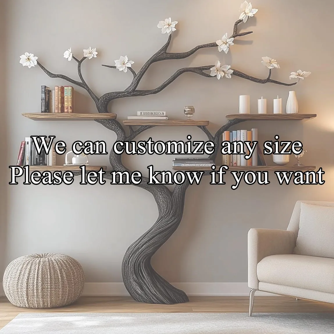 Custom tree bookcase handcrafted tree branch bookshelf unique home decor wall mouted floating shelf wood treeshelf living room gift for her - Image 2