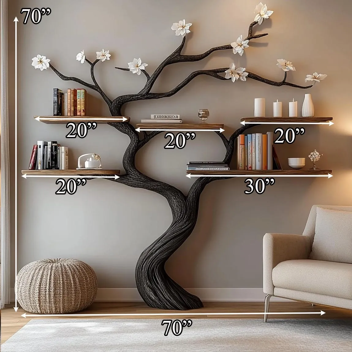 Custom tree bookcase handcrafted tree branch bookshelf unique home decor wall mouted floating shelf wood treeshelf living room gift for her - Image 3