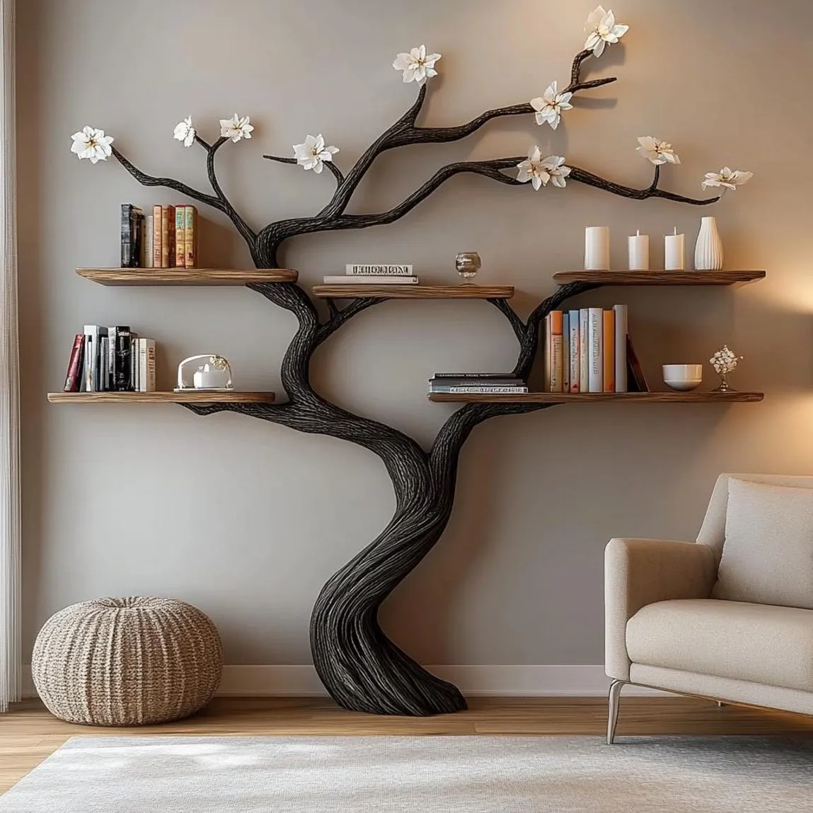 Custom tree bookcase handcrafted tree branch bookshelf unique home decor wall mouted floating shelf wood treeshelf living room gift for her - Image 4