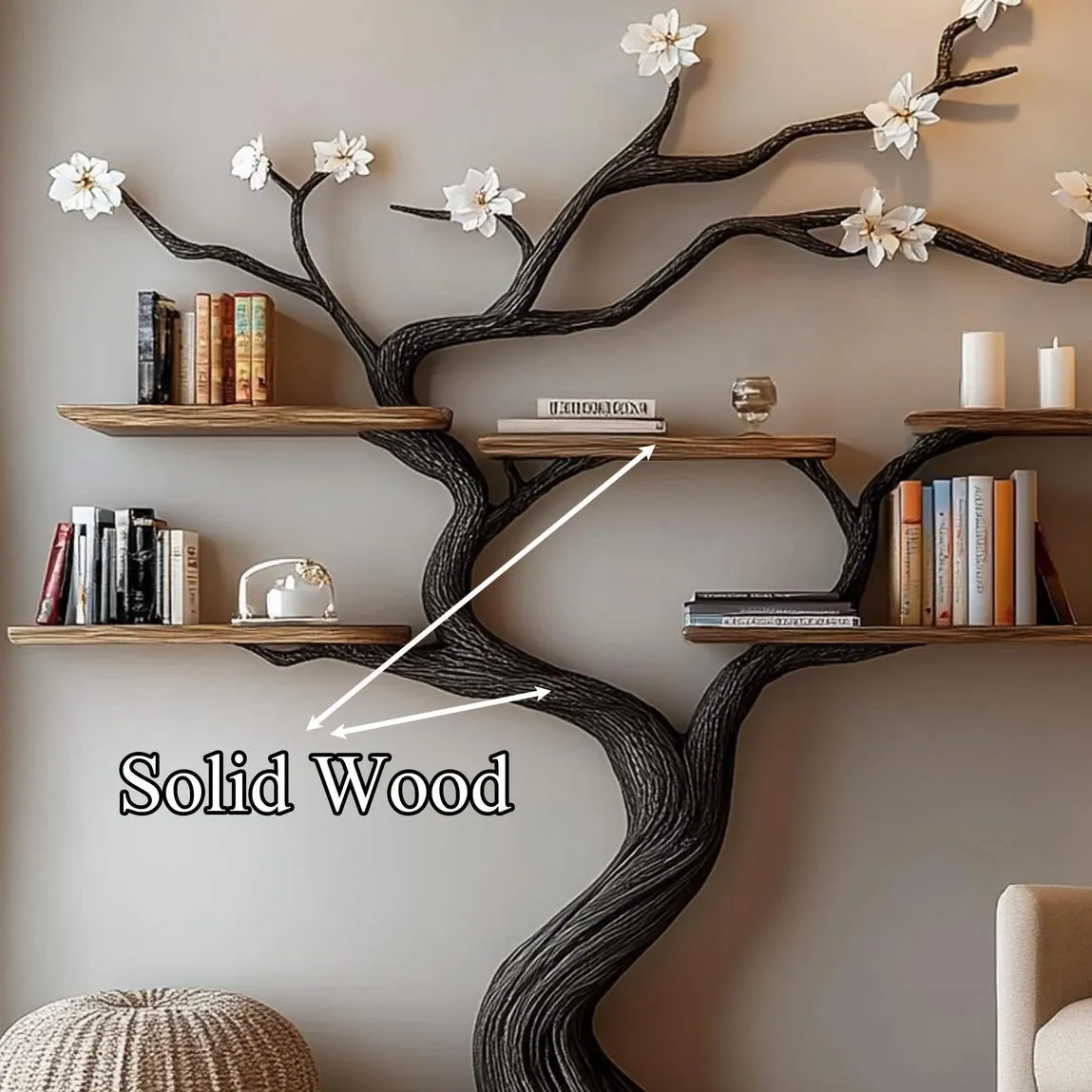 Custom tree bookcase handcrafted tree branch bookshelf unique home decor wall mouted floating shelf wood treeshelf living room gift for her - Image 5