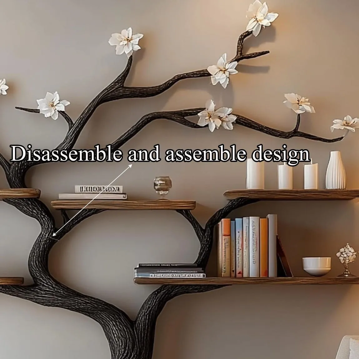 Custom tree bookcase handcrafted tree branch bookshelf unique home decor wall mouted floating shelf wood treeshelf living room gift for her - Image 6