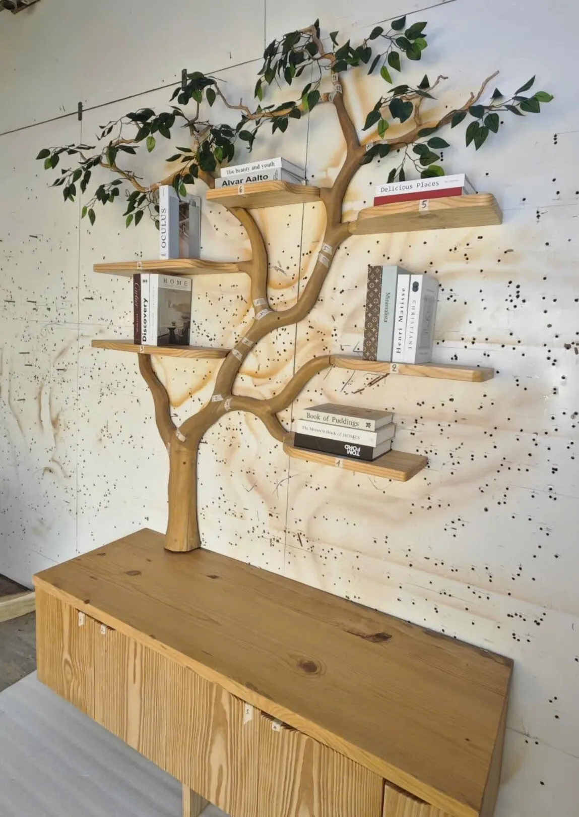 Tree branches rustic bathroom vanity with sink floating shelves solid wood cabinet art home decor - Image 3
