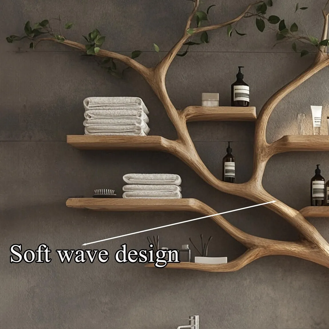 Tree branches rustic bathroom vanity with sink floating shelves solid wood cabinet art home decor - Image 7