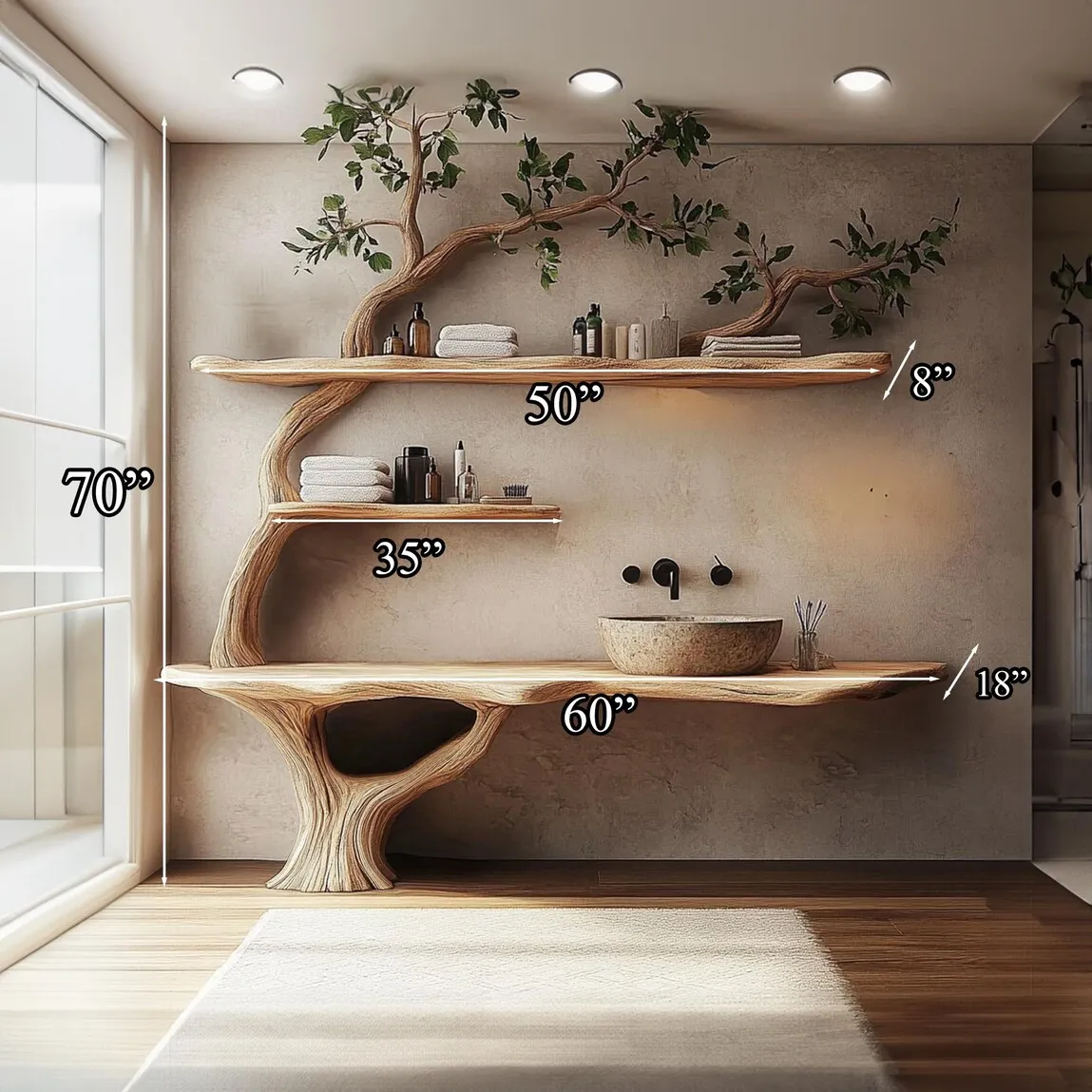 Bathroom vanity wall art rustic vanity handmade mid century modern farmhouse wall decor vessel stone sink decor bathroom - Image 3