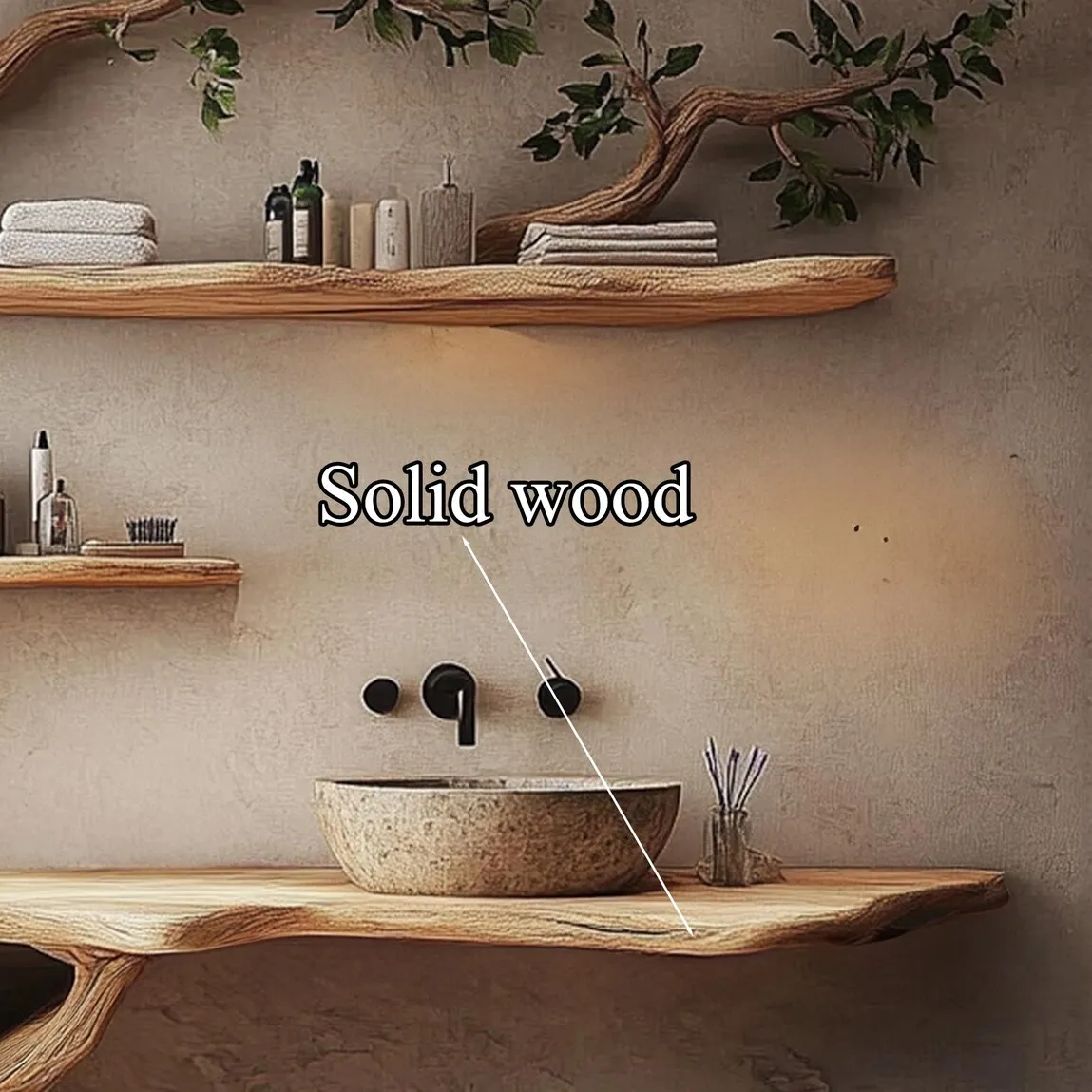 Bathroom vanity wall art rustic vanity handmade mid century modern farmhouse wall decor vessel stone sink decor bathroom - Image 5