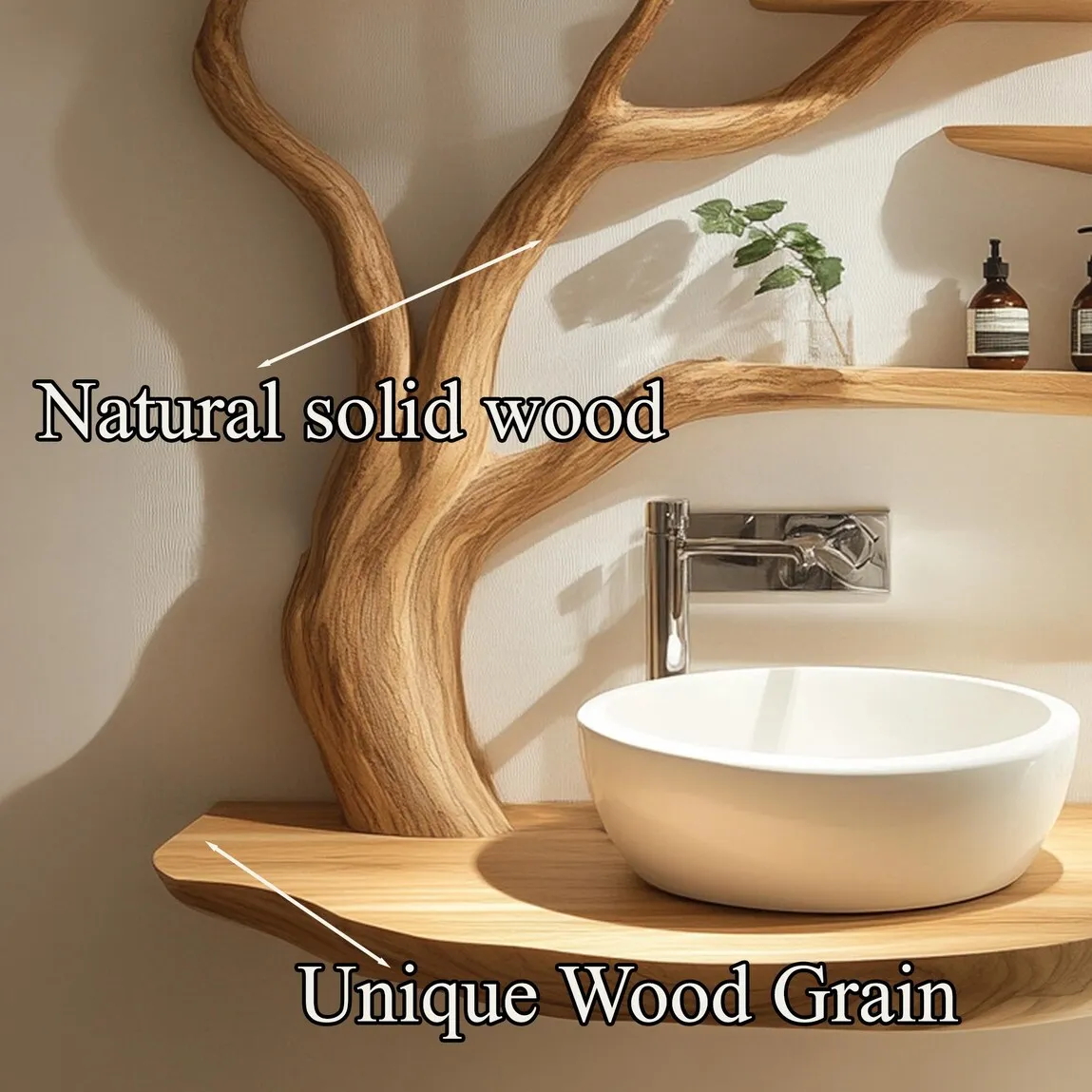 Custom Handmade Rustic Wooden Bathroom Vanity - Farmhouse Style Sink Shelf with Live Edge Reclaimed Handcrafted Decor Bathroom - Image 3