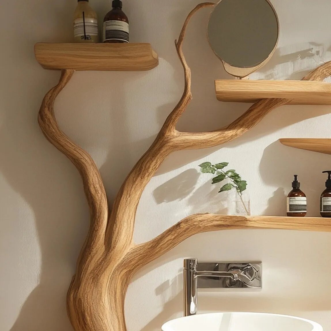 Custom Handmade Rustic Wooden Bathroom Vanity - Farmhouse Style Sink Shelf with Live Edge Reclaimed Handcrafted Decor Bathroom - Image 5