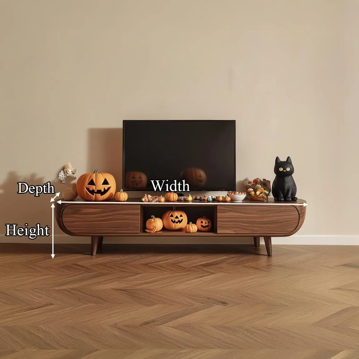 Solid Wood TV Stand Live Edge TV Cabinet Modern Furniture for Living Room Decor and Halloween Gift - Image 3