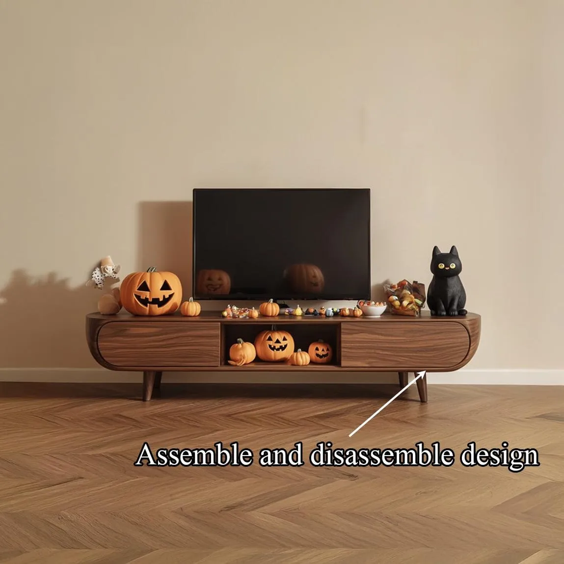 Solid Wood TV Stand Live Edge TV Cabinet Modern Furniture for Living Room Decor and Halloween Gift - Image 4