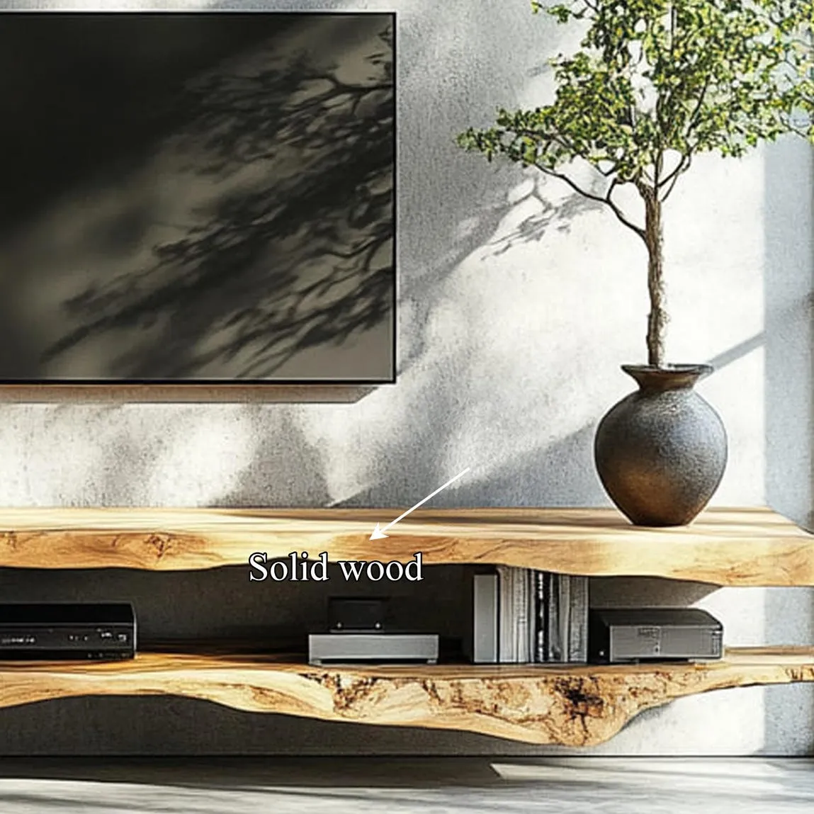 Solid Wood TV Shelf Rustic Floating Shelf Modern TV Cabinet with Live Edge Display Shelf for Living Room Home Decor - Image 5