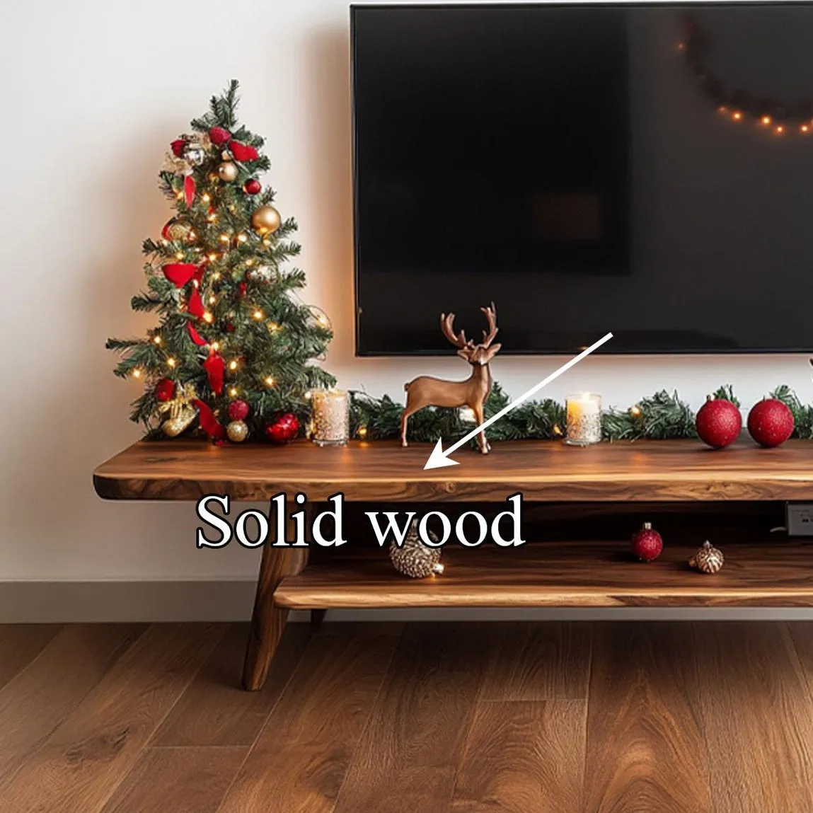 Solid Wood TV Stand Modern TV Cabinet Console with Natural Wood Grain Storage Cabinet for Living Room and Home Decor - Image 3
