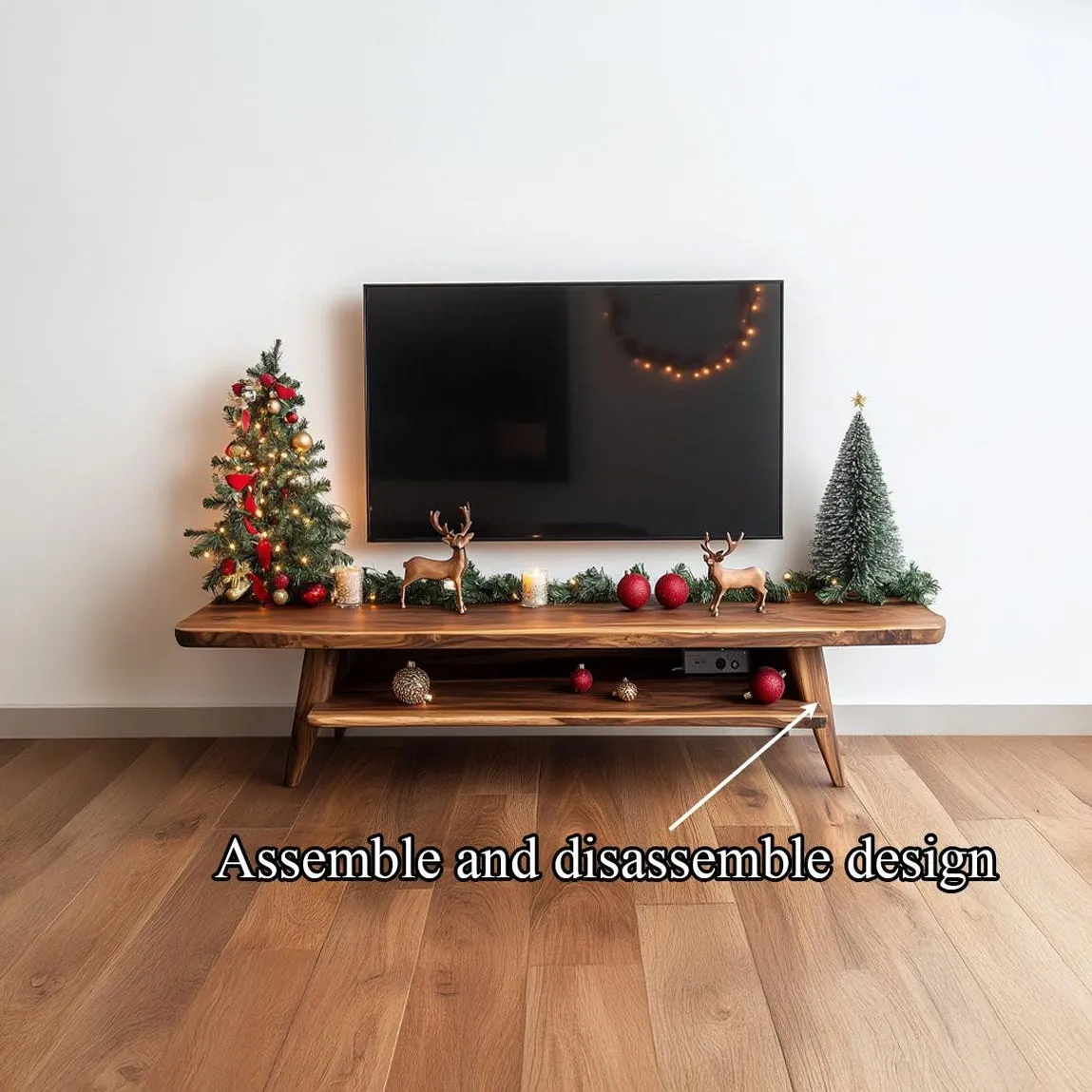 Solid Wood TV Stand Modern TV Cabinet Console with Natural Wood Grain Storage Cabinet for Living Room and Home Decor - Image 4