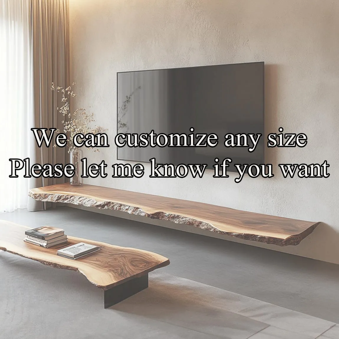 Custom TV shelf solid wood unique grain wood handmade live edge bar table top rustic pub furniture decor home first birthday gift - Image 3