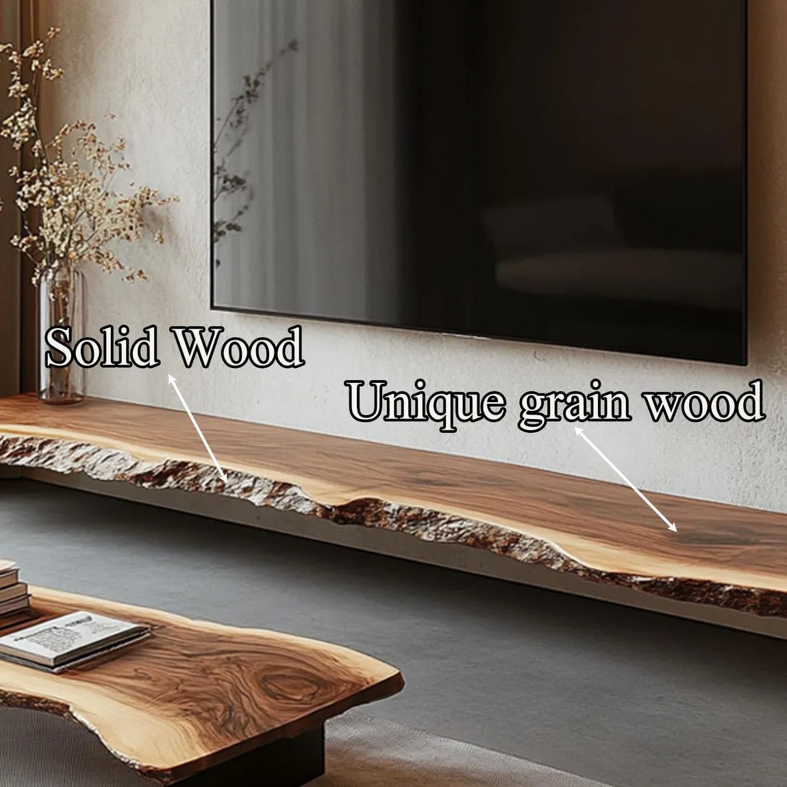 Custom TV shelf solid wood unique grain wood handmade live edge bar table top rustic pub furniture decor home first birthday gift - Image 4