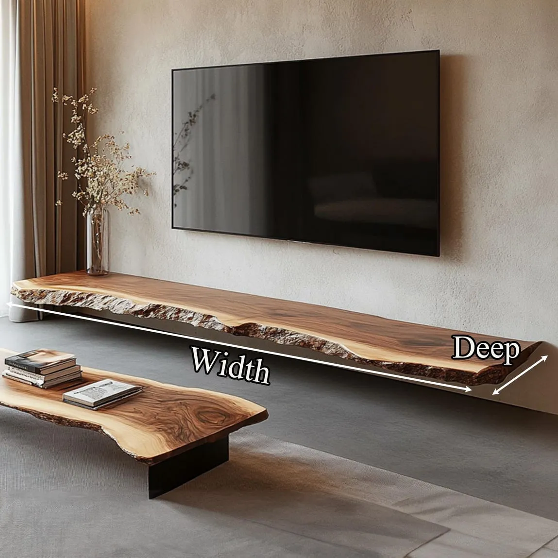 Custom TV shelf solid wood unique grain wood handmade live edge bar table top rustic pub furniture decor home first birthday gift - Image 5