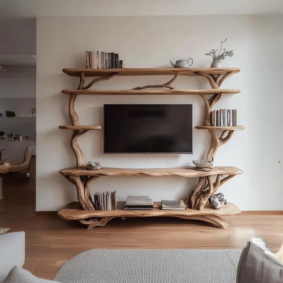 Natural Wood TV Shelves Rustic Style Handmade Assemble and Disassemble Handmade Shelves Living Room Decoration Housewarming Gifts - Image 5