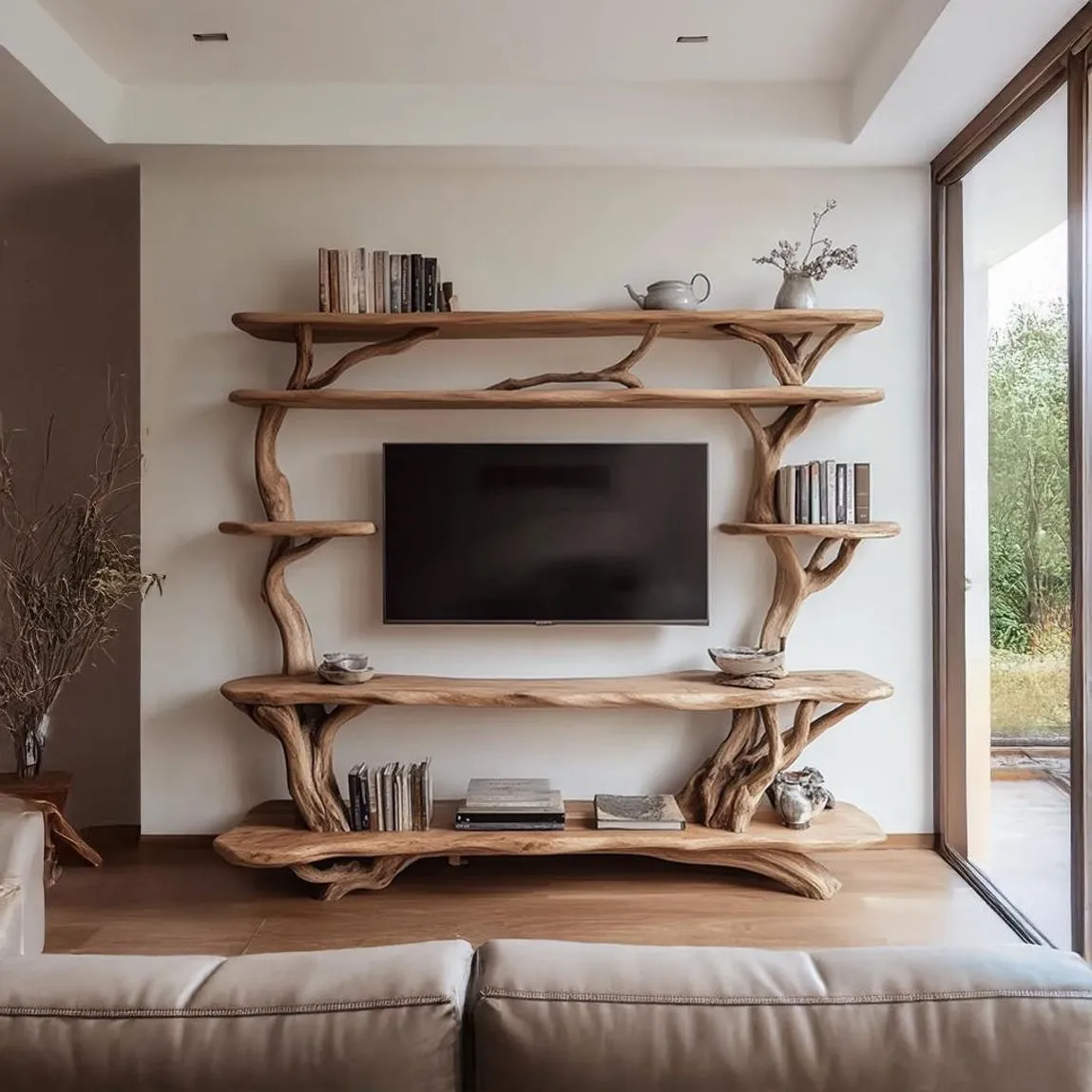 Natural Wood TV Shelves Rustic Style Handmade Assemble and Disassemble Handmade Shelves Living Room Decoration Housewarming Gifts - Image 6