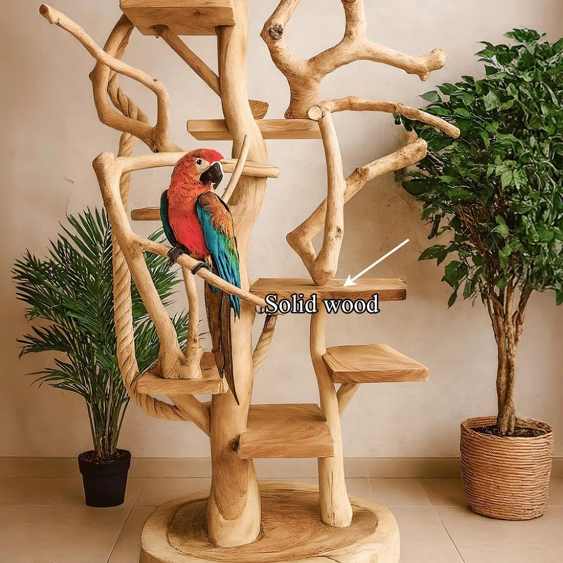 Display Shelves Parrot Solid Wood Handmade Unique Wood Grain Shelf Decor Wood Shelf Standing Home Decor Parrot Gift - Image 3