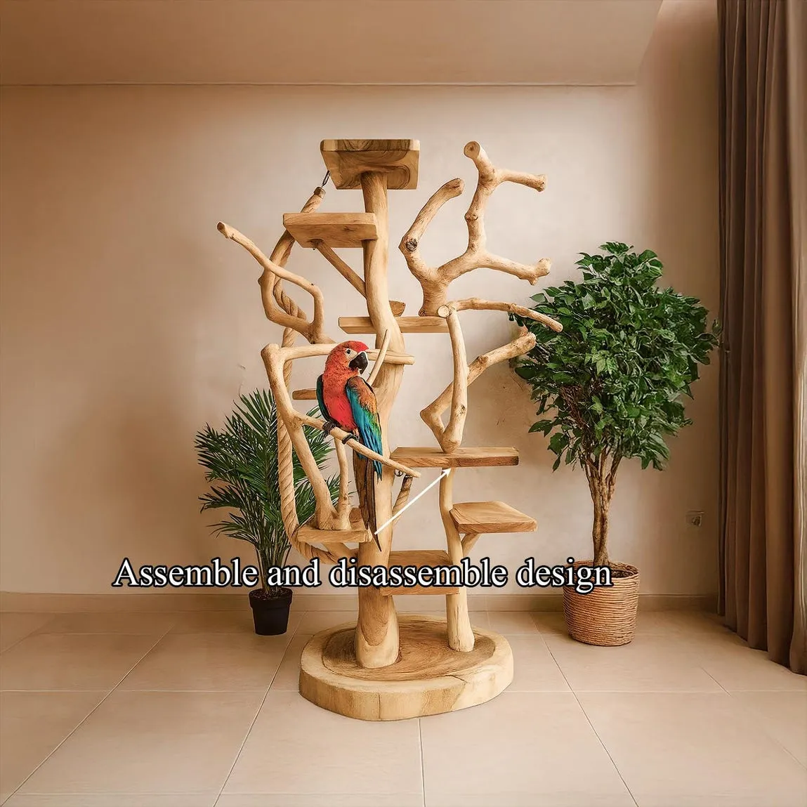 Display Shelves Parrot Solid Wood Handmade Unique Wood Grain Shelf Decor Wood Shelf Standing Home Decor Parrot Gift - Image 4