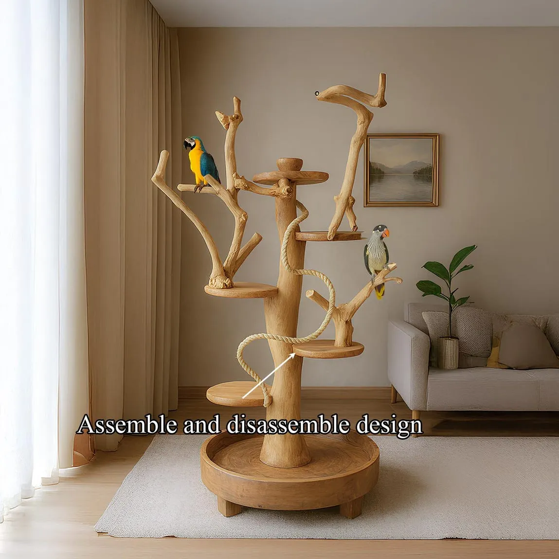 Custom Crafted Parrot Stands Medium Size Solid Wood Bird Perches Parrot Jungles Bird Trees Conure Cockatoo Macaw Gift - Image 3