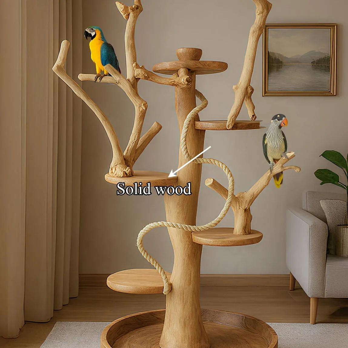 Custom Crafted Parrot Stands Medium Size Solid Wood Bird Perches Parrot Jungles Bird Trees Conure Cockatoo Macaw Gift - Image 4