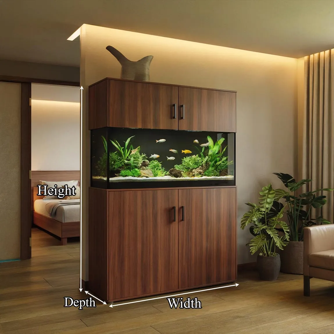 Modern Rustic Aquarium Cabinet, Tall Indoor Aquarium Stand, Vertical Indoor Fish Tank Unit with Storage,  Rustic Tropical Decor for Home - Image 2