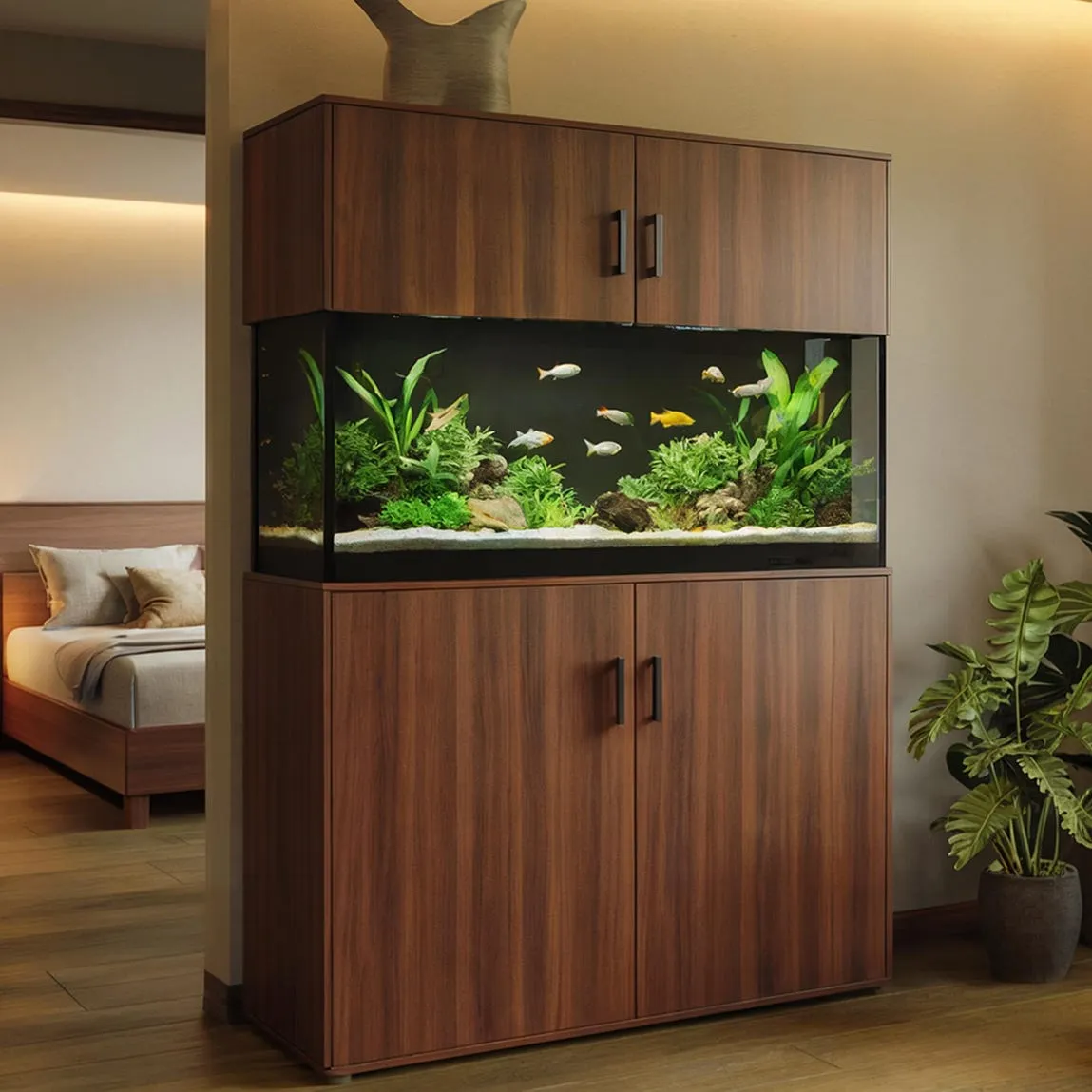 Modern Rustic Aquarium Cabinet, Tall Indoor Aquarium Stand, Vertical Indoor Fish Tank Unit with Storage,  Rustic Tropical Decor for Home - Image 5