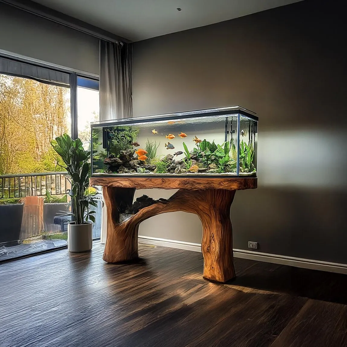 Wooden aquarium shelf fish tank furniture custom fish tank stand shelf display living room housewarming gift home decor fish tank