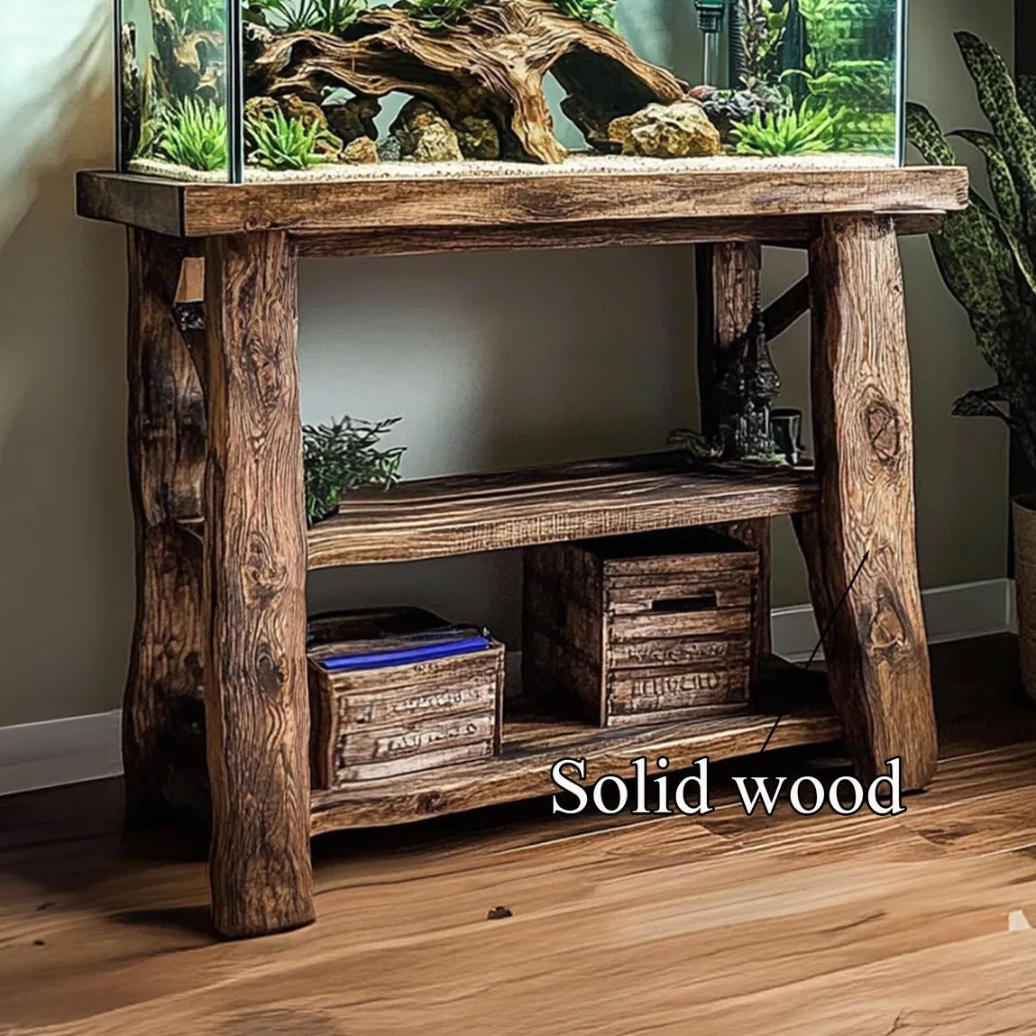 Rustic Fish Tank Handmade Wood Stand Natural Wood Stand Live Edge Aquarium Organic Wood Tank Decor Living Room Personalized Gift - Image 3