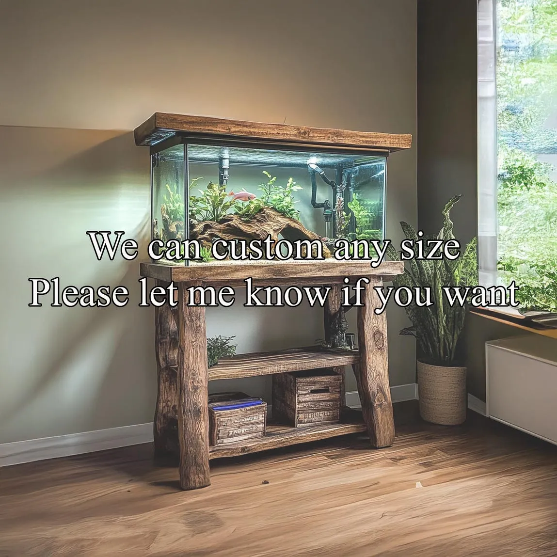 Rustic Fish Tank Handmade Wood Stand Natural Wood Stand Live Edge Aquarium Organic Wood Tank Decor Living Room Personalized Gift - Image 5