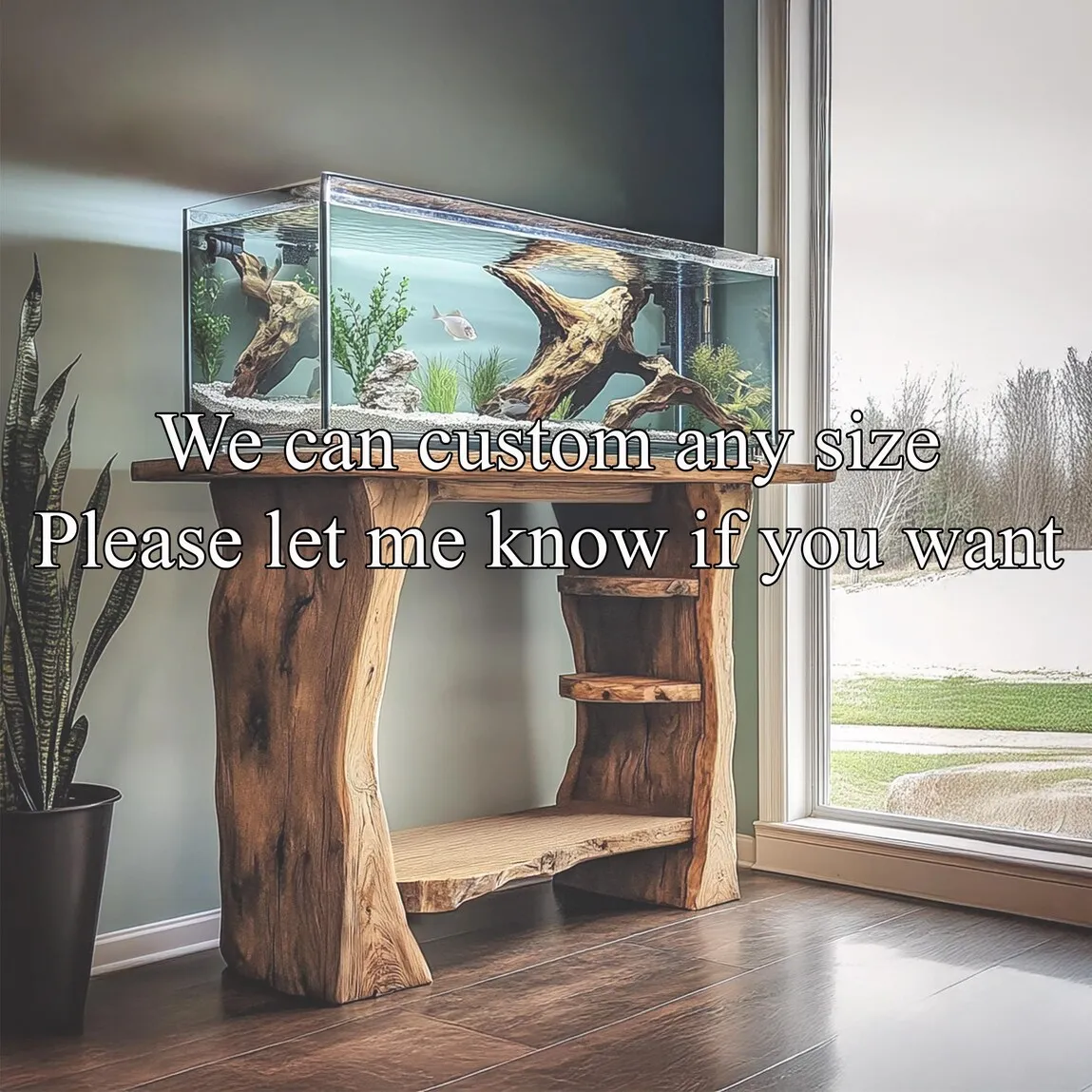 Custom Fish Tank Handmade Wood Stand Natural Solid Wood Stand Live Edge Aquarium Organic Wood Tank Decor Home Personalized Gift - Image 3