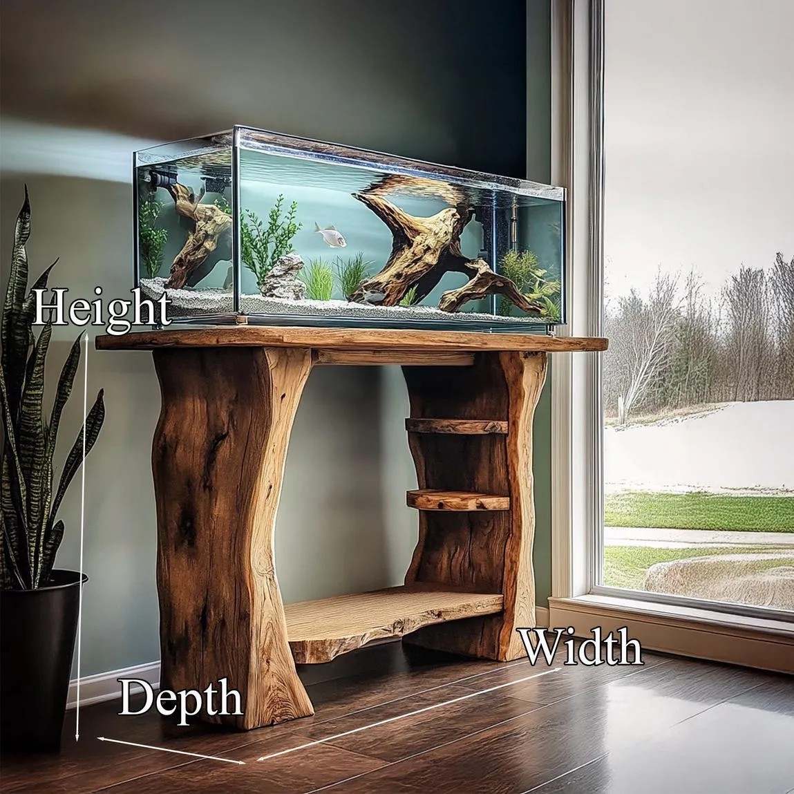 Custom Fish Tank Handmade Wood Stand Natural Solid Wood Stand Live Edge Aquarium Organic Wood Tank Decor Home Personalized Gift - Image 6